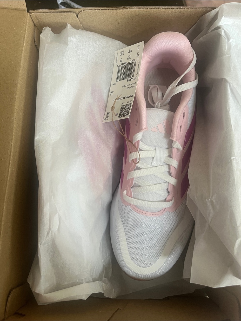 Adidas Kids' Runfalcon 5 Shoes in Cloud White / Clear Pink / Gum - Picture 7 of 7